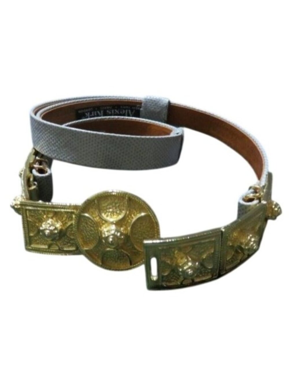 Alexis Kirk Vintage snakeskin Blue Gray Snakeskin leather embellished belt